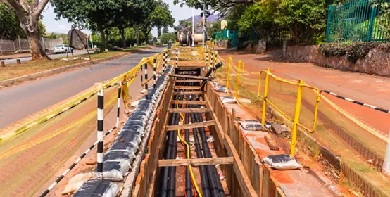 Electrical new high voltage cables being installed in underground Trenches.