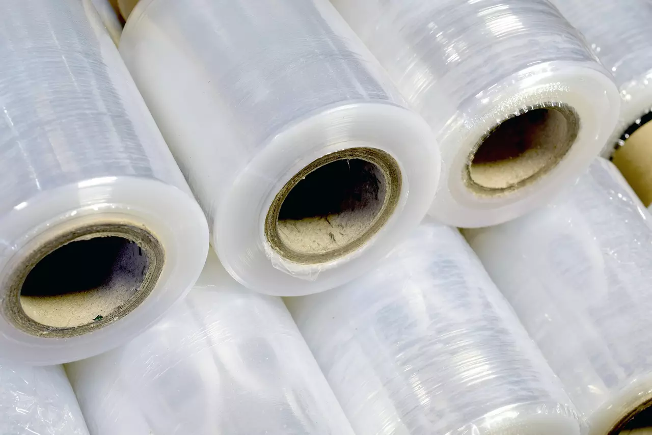 Plastic stretch film rolls closeup 