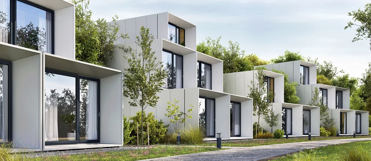 Modular houses of modern architecture.