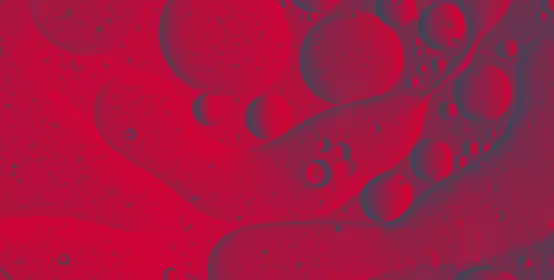 Full frame of the textures formed by the bubbles and drops of oil in the shape of circle floating on a gray and yellow colors background - red texture