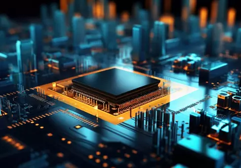 Electronic components. Powerful processor. Development of computer technologies. Modern electronics production