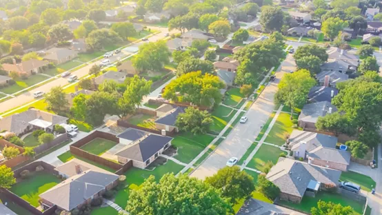 Panorama aerial view urban sprawl subdivision
