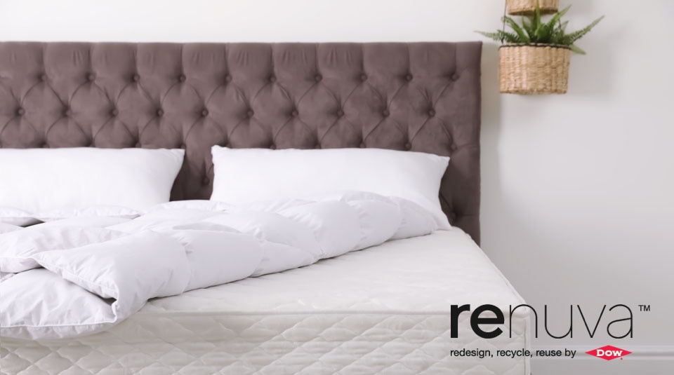 bed with white comforter blanker pulled back